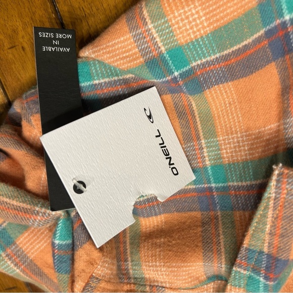 *NWT* O’Neill Nash Flannel Standard Fit Shirt, Sz XS, Peach/Orange, Green, Plaid - Picture 10 of 11